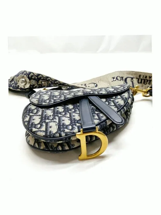 Authentic Dior Saddle Bag Oblique Canvas Navy Blue Shoulder Bag - Picture 6 of 16